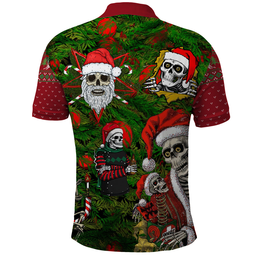 Skeleton Santa Claus Polo Shirt Multi Skeleton Santa Pattern Ugly Christmas - Wonder Print Shop