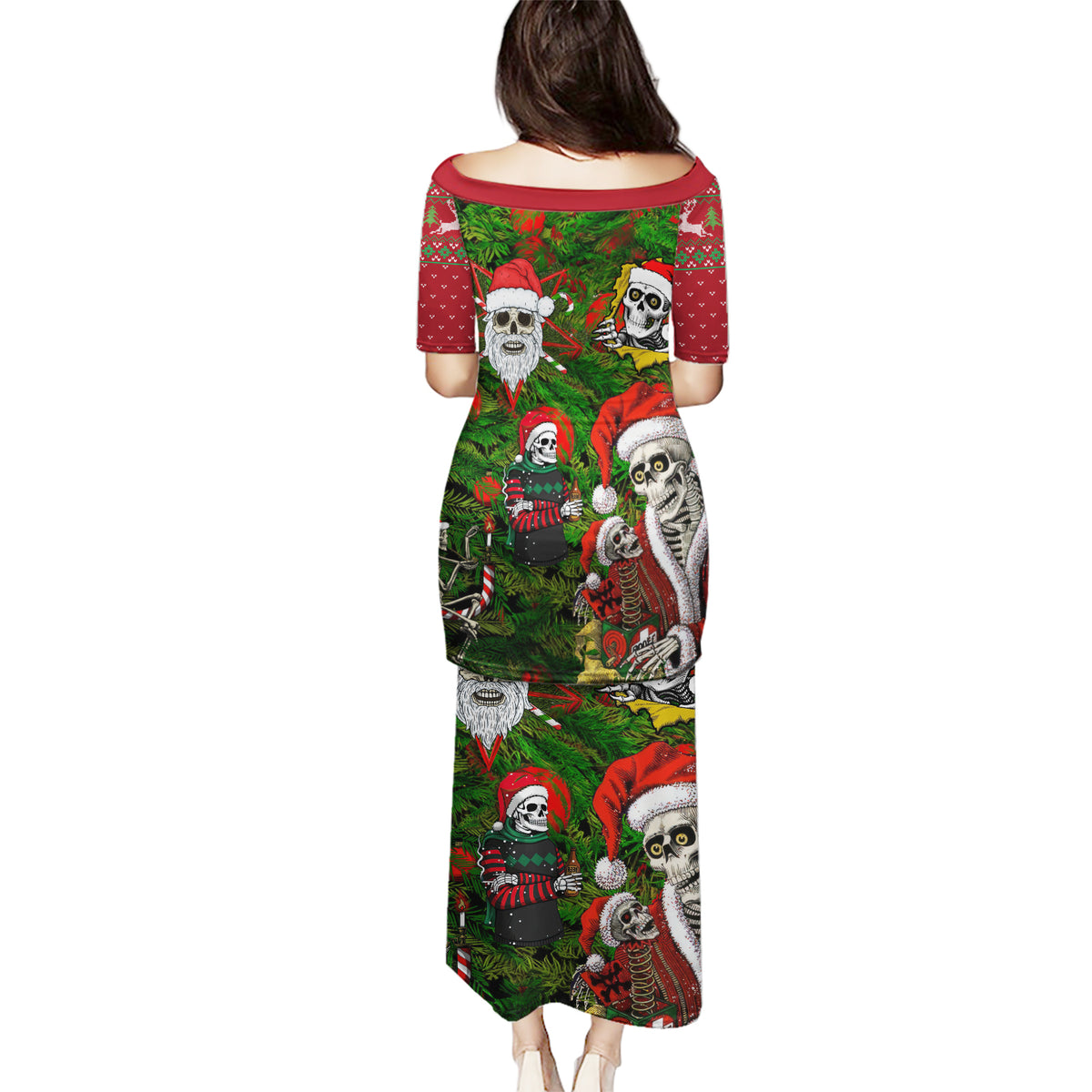 Skeleton Santa Claus Puletasi Multi Skeleton Santa Pattern Ugly Christmas - Wonder Print Shop