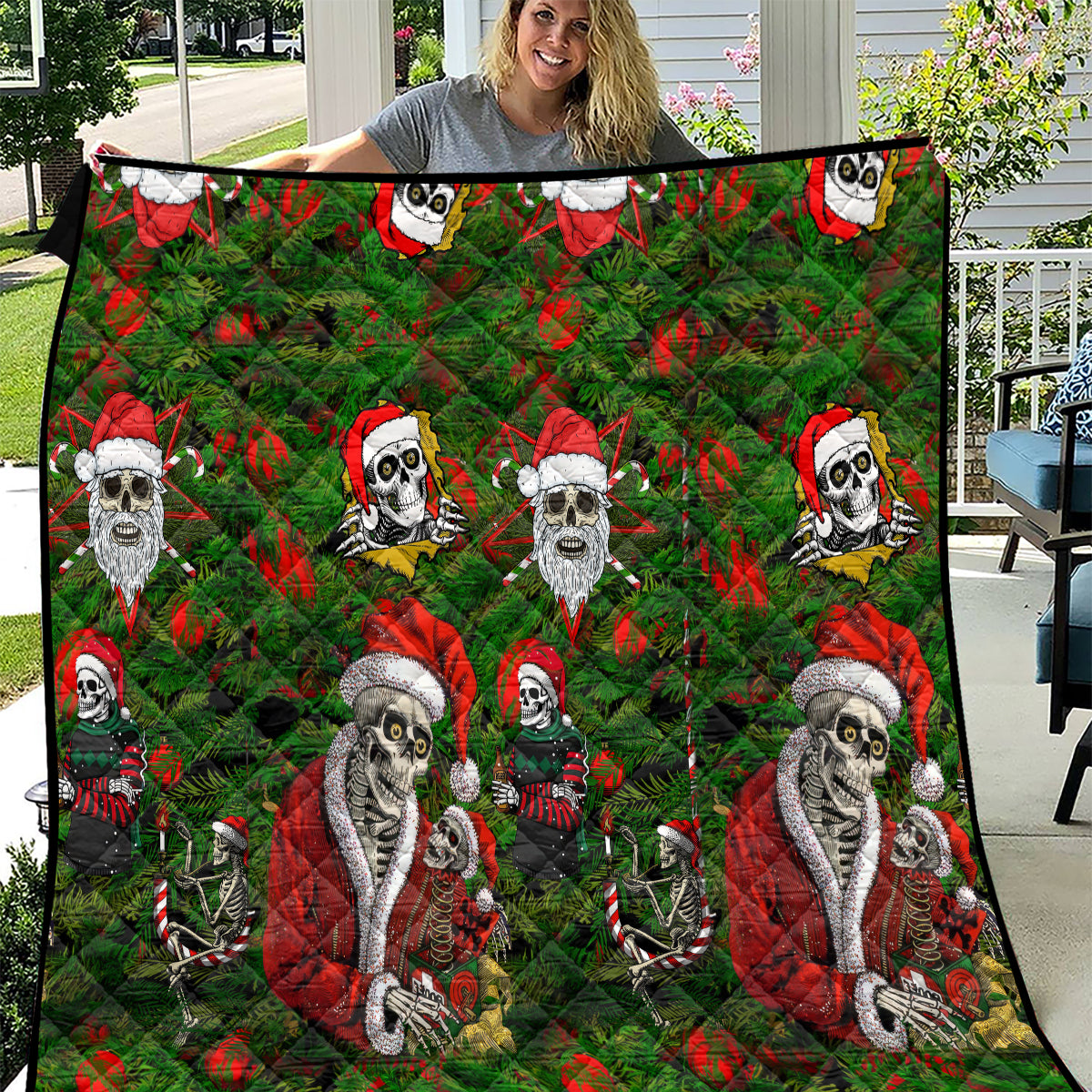 Skeleton Santa Claus Quilt Multi Skeleton Santa Pattern Ugly Christmas - Wonder Print Shop