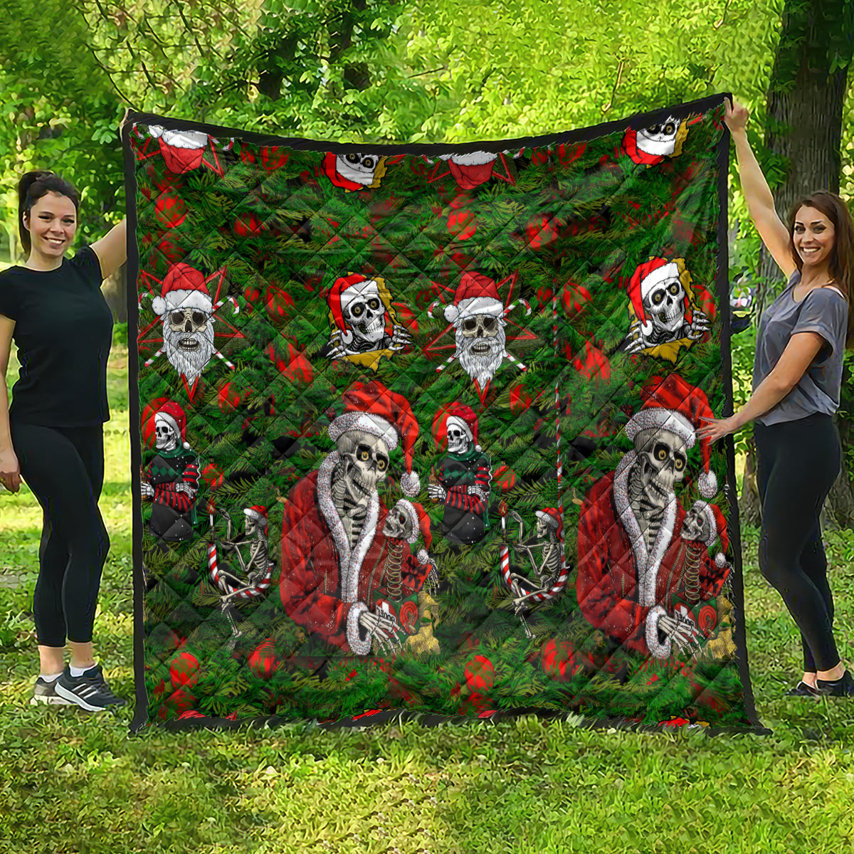 Skeleton Santa Claus Quilt Multi Skeleton Santa Pattern Ugly Christmas - Wonder Print Shop