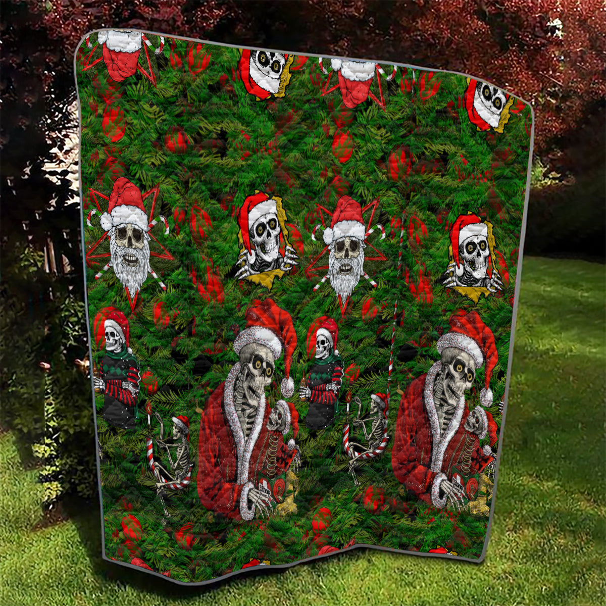 Skeleton Santa Claus Quilt Multi Skeleton Santa Pattern Ugly Christmas - Wonder Print Shop