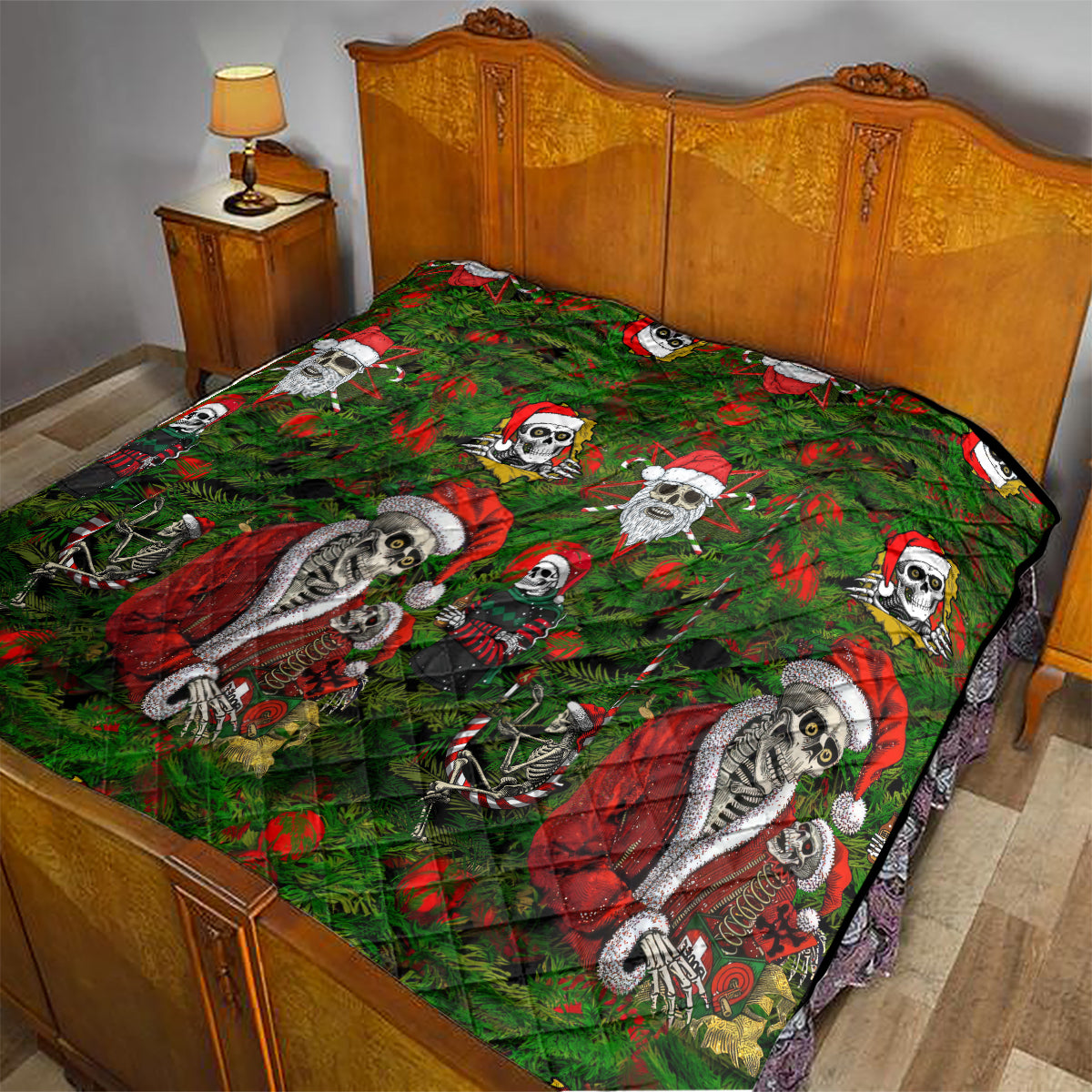 Skeleton Santa Claus Quilt Multi Skeleton Santa Pattern Ugly Christmas - Wonder Print Shop