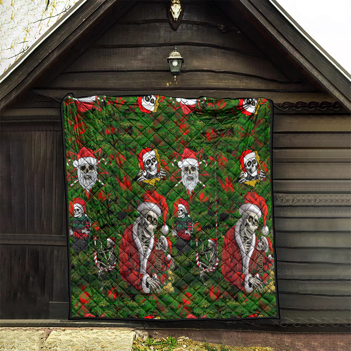 Skeleton Santa Claus Quilt Multi Skeleton Santa Pattern Ugly Christmas - Wonder Print Shop