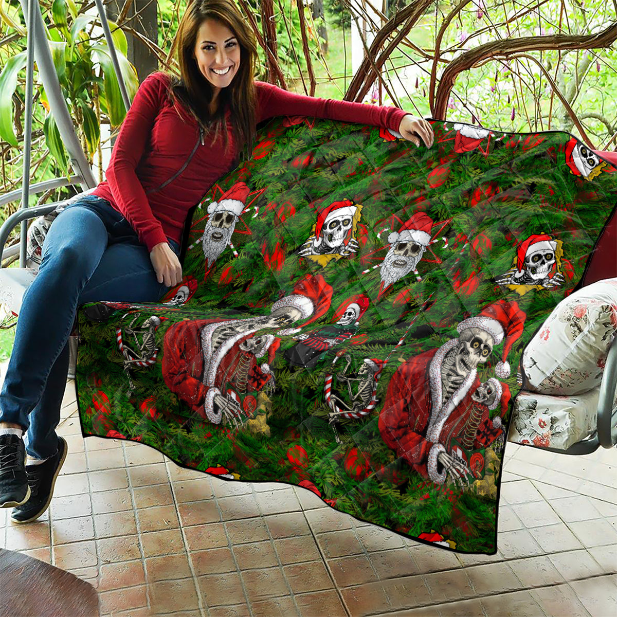 Skeleton Santa Claus Quilt Multi Skeleton Santa Pattern Ugly Christmas - Wonder Print Shop