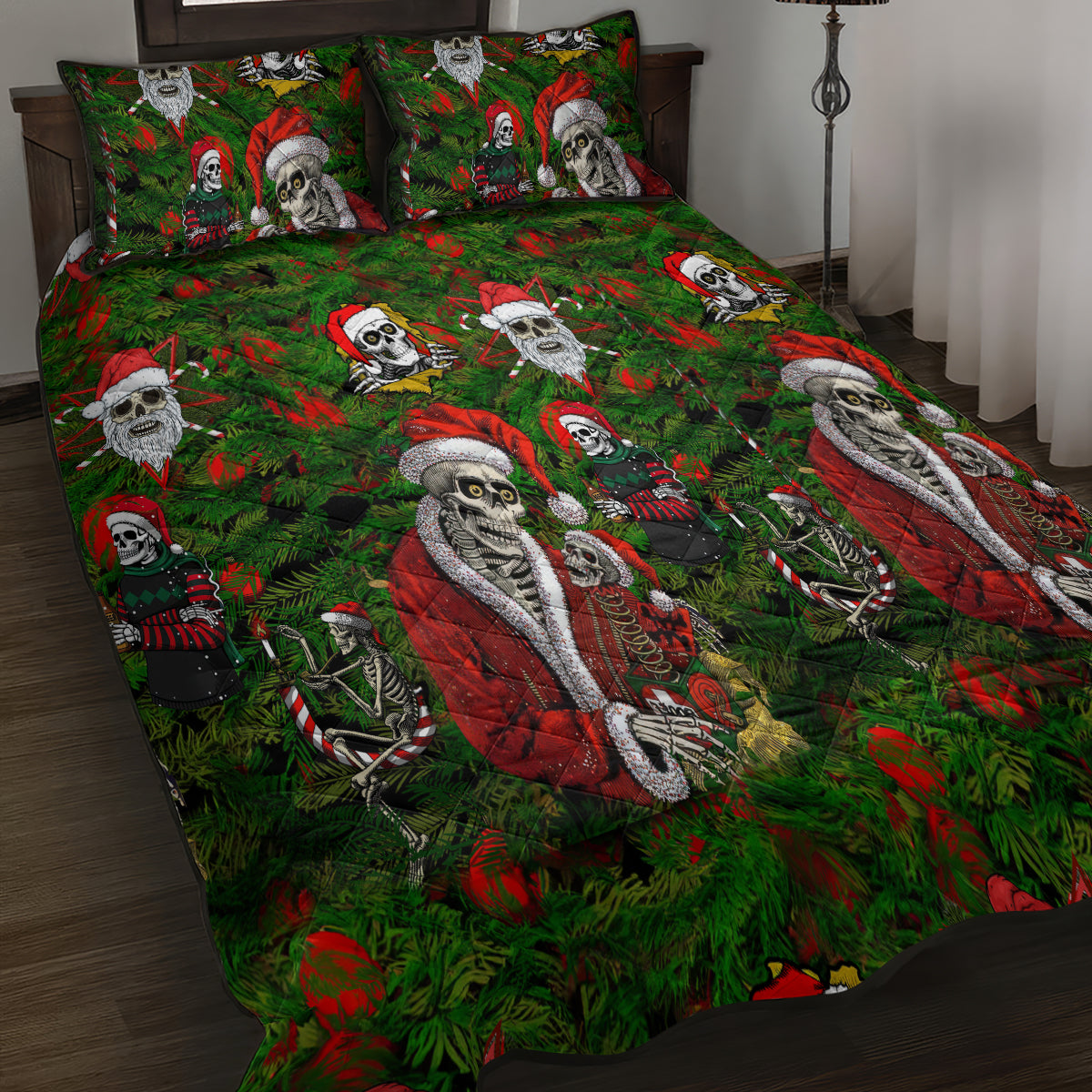 Skeleton Santa Claus Quilt Bed Set Multi Skeleton Santa Pattern Ugly Christmas - Wonder Print Shop
