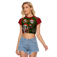 Skeleton Santa Claus Raglan Cropped T Shirt Multi Skeleton Santa Pattern Ugly Christmas - Wonder Print Shop