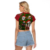 Skeleton Santa Claus Raglan Cropped T Shirt Multi Skeleton Santa Pattern Ugly Christmas - Wonder Print Shop