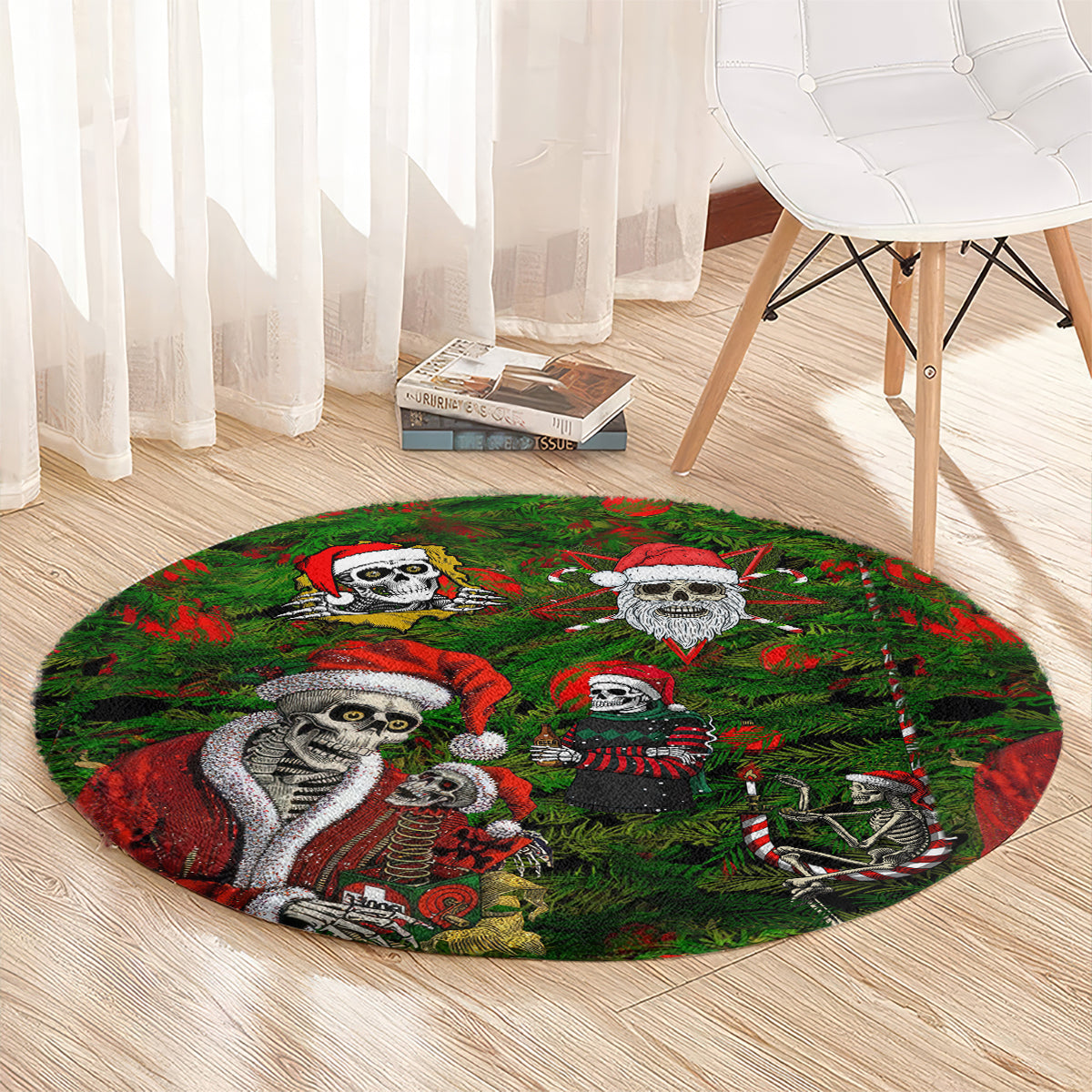 skeleton-santa-claus-round-carpet-multi-skeleton-santa-pattern-ugly-christmas
