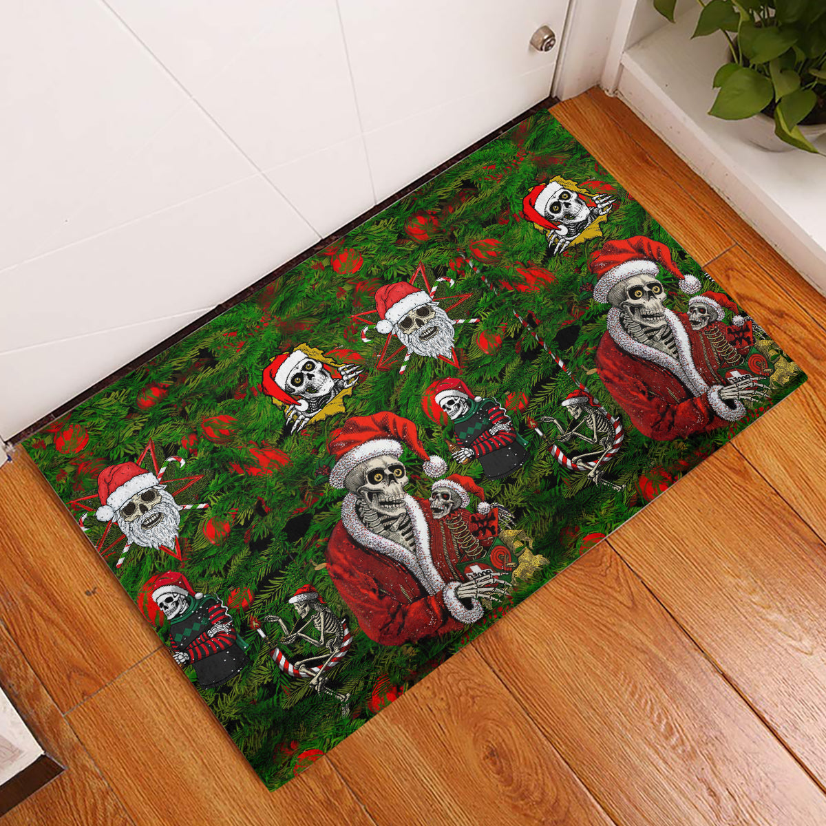 Skeleton Santa Claus Rubber Doormat Multi Skeleton Santa Pattern Ugly Christmas - Wonder Print Shop
