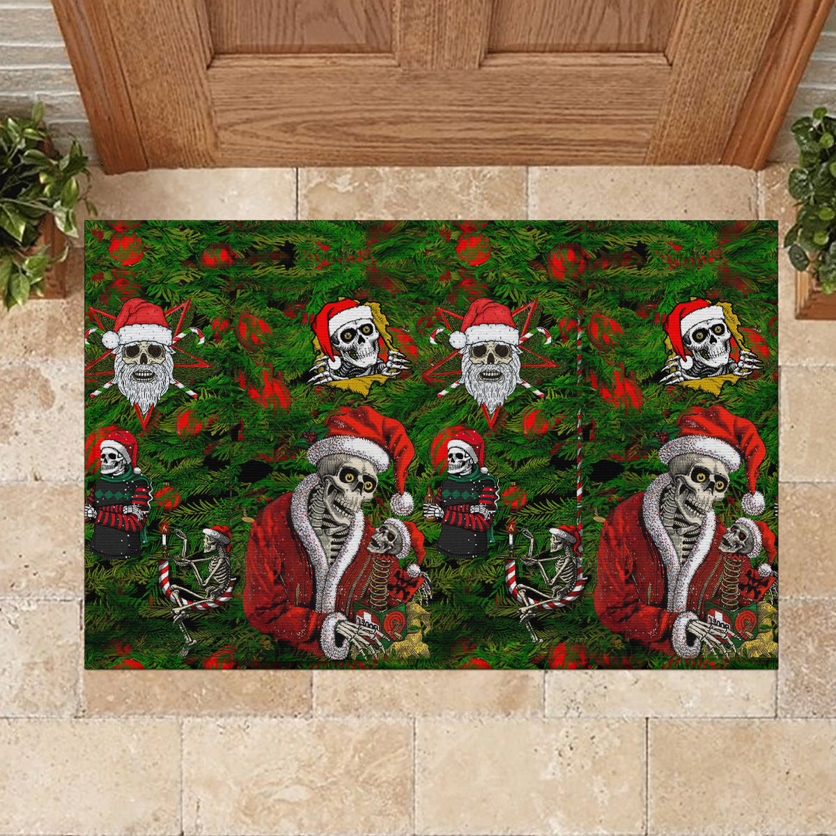Skeleton Santa Claus Rubber Doormat Multi Skeleton Santa Pattern Ugly Christmas - Wonder Print Shop