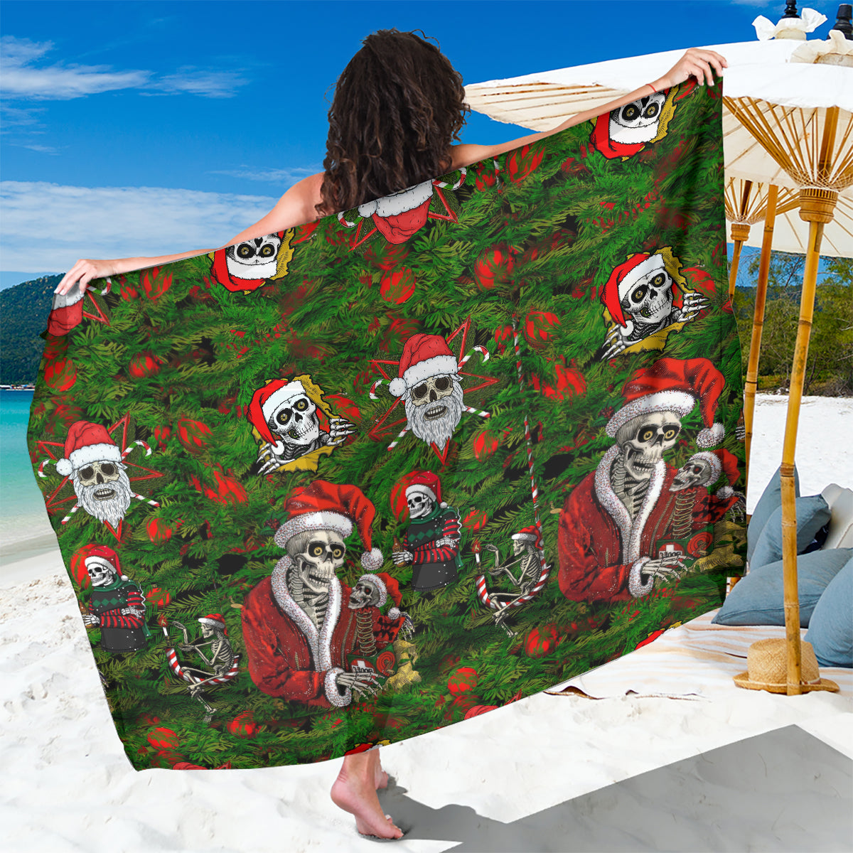 Skeleton Santa Claus Sarong Multi Skeleton Santa Pattern Ugly Christmas - Wonder Print Shop