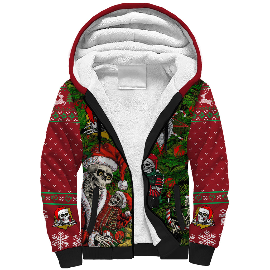 Skeleton Santa Claus Sherpa Hoodie Multi Skeleton Santa Pattern Ugly Christmas - Wonder Print Shop