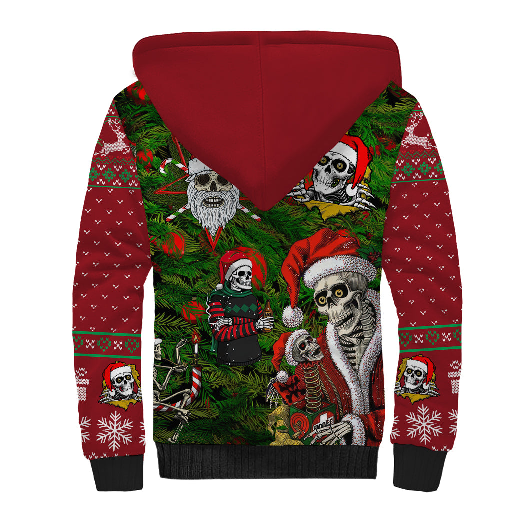 Skeleton Santa Claus Sherpa Hoodie Multi Skeleton Santa Pattern Ugly Christmas - Wonder Print Shop
