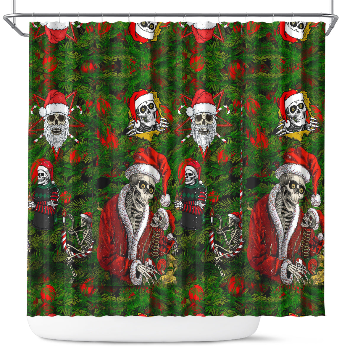 skeleton-santa-claus-shower-curtain-multi-skeleton-santa-pattern-ugly-christmas