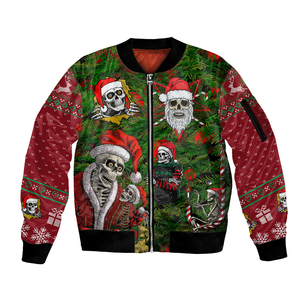 Skeleton Santa Claus Sleeve Zip Bomber Jacket Multi Skeleton Santa Pattern Ugly Christmas - Wonder Print Shop