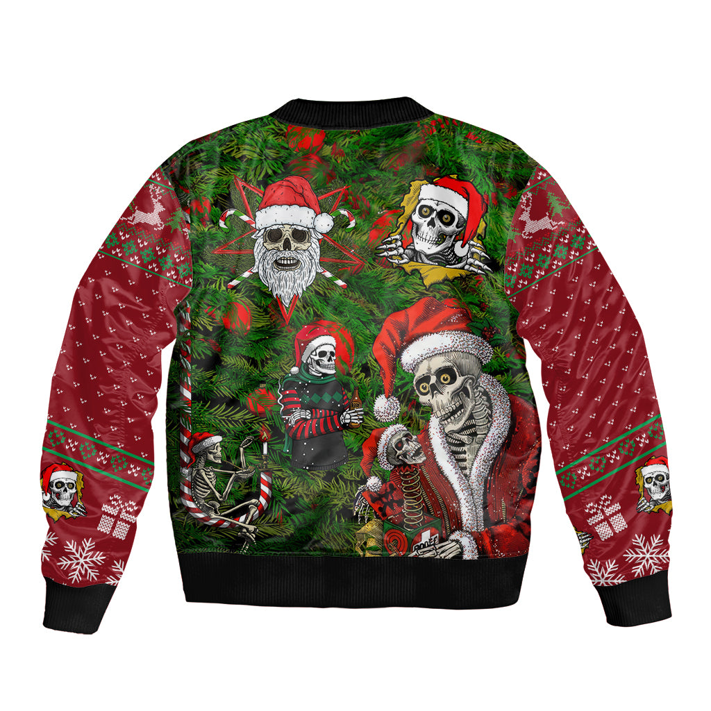 Skeleton Santa Claus Sleeve Zip Bomber Jacket Multi Skeleton Santa Pattern Ugly Christmas - Wonder Print Shop
