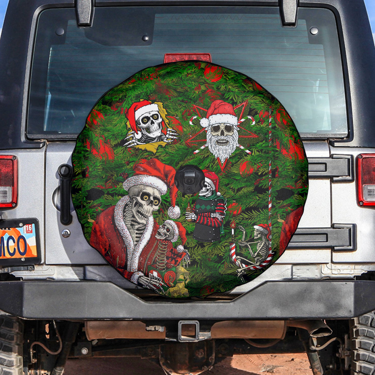Skeleton Santa Claus Spare Tire Cover Multi Skeleton Santa Pattern Ugly Christmas - Wonder Print Shop
