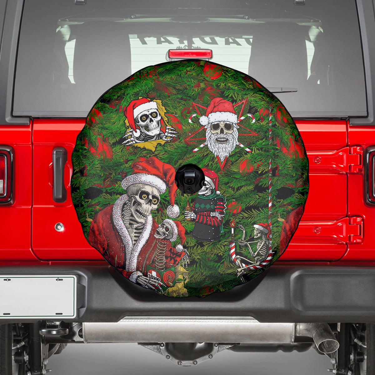 Skeleton Santa Claus Spare Tire Cover Multi Skeleton Santa Pattern Ugly Christmas - Wonder Print Shop
