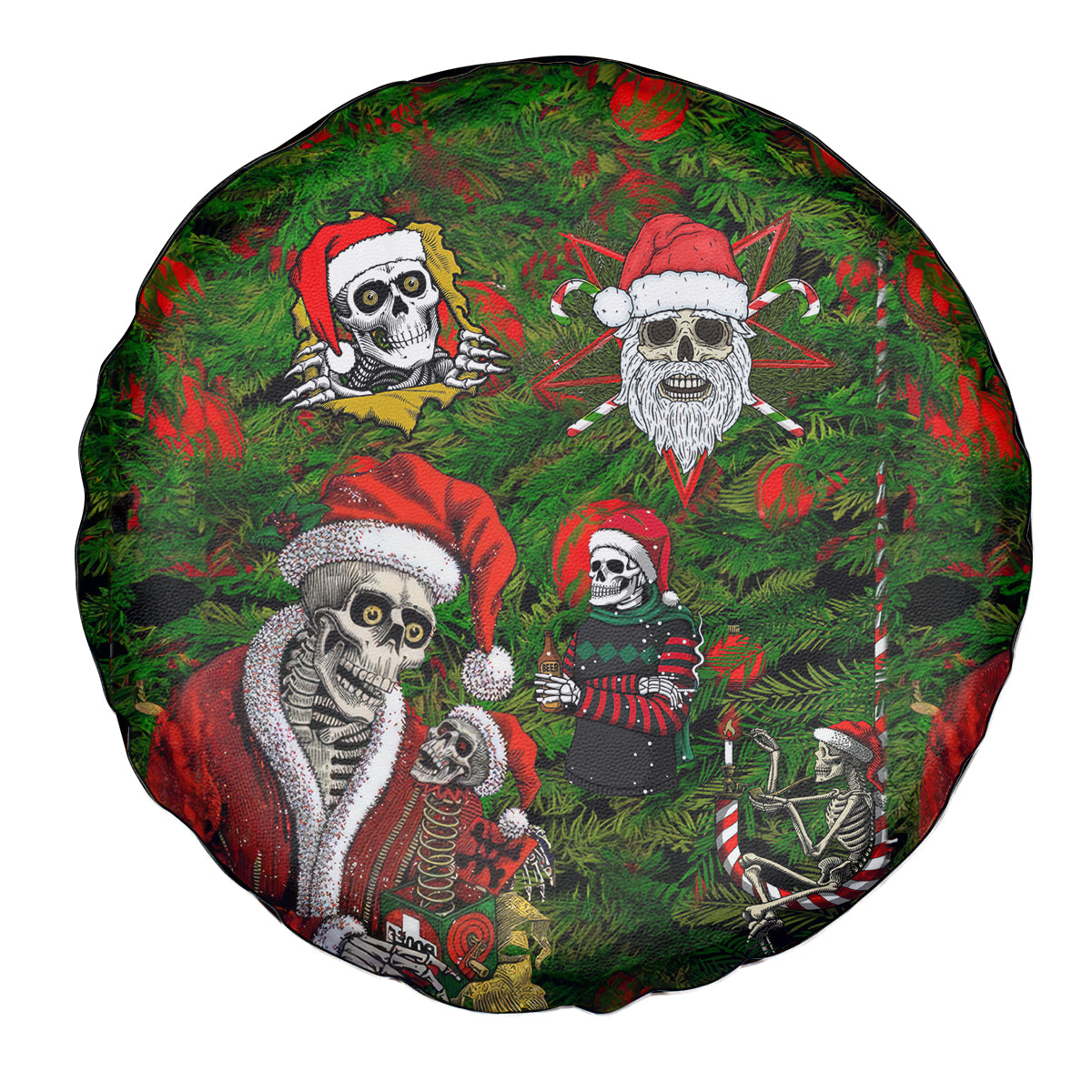 Skeleton Santa Claus Spare Tire Cover Multi Skeleton Santa Pattern Ugly Christmas - Wonder Print Shop
