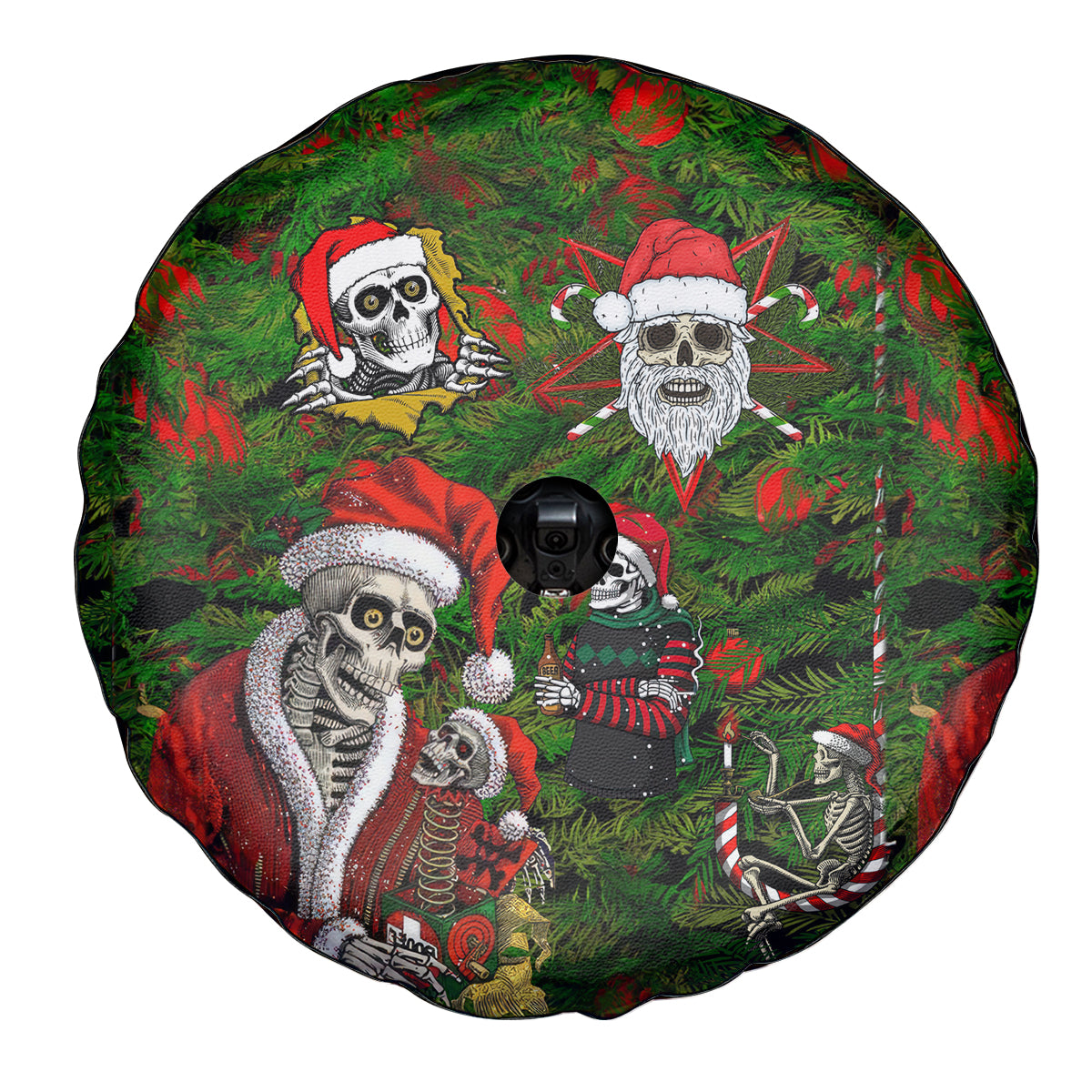 Skeleton Santa Claus Spare Tire Cover Multi Skeleton Santa Pattern Ugly Christmas - Wonder Print Shop