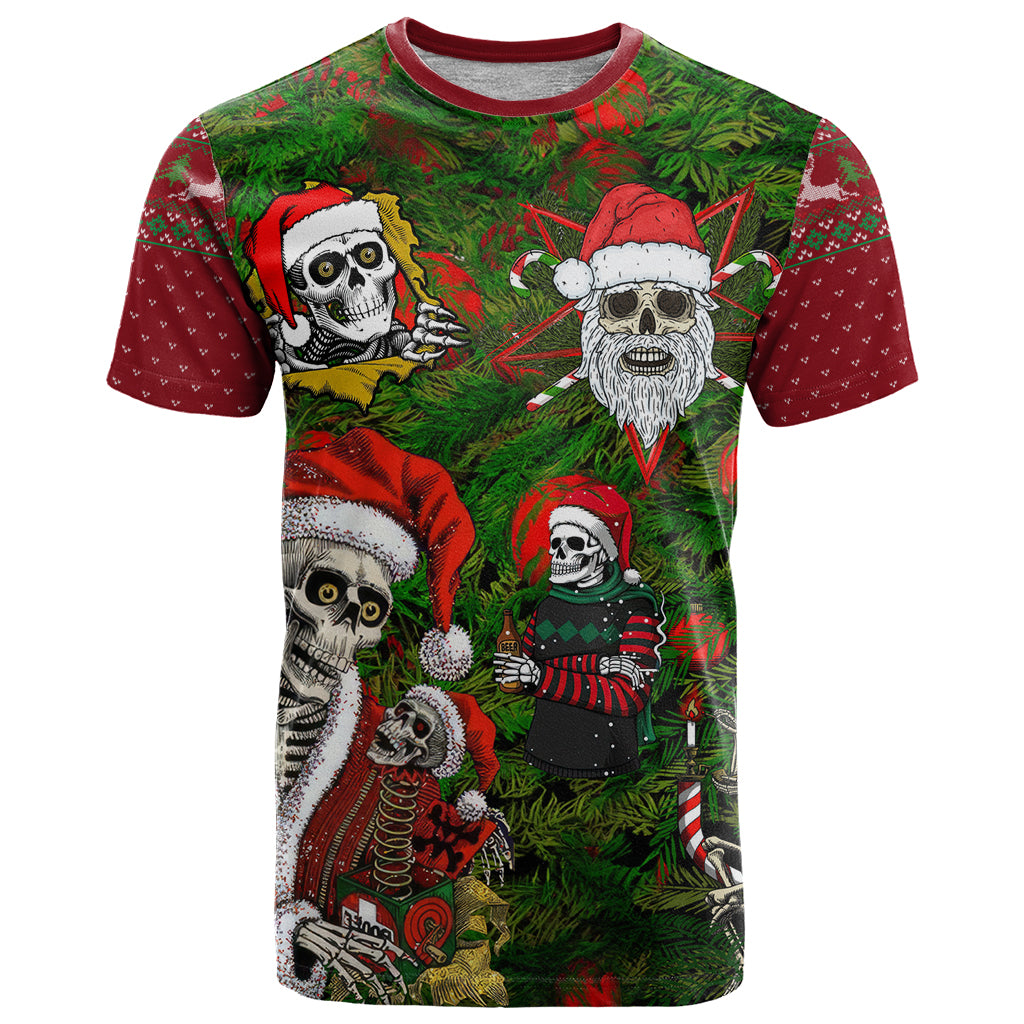 Skeleton Santa Claus T Shirt Multi Skeleton Santa Pattern Ugly Christmas - Wonder Print Shop