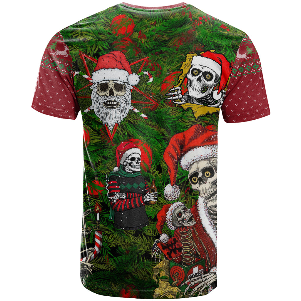 Skeleton Santa Claus T Shirt Multi Skeleton Santa Pattern Ugly Christmas - Wonder Print Shop
