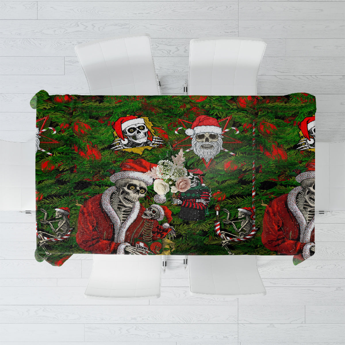 Skeleton Santa Claus Tablecloth Multi Skeleton Santa Pattern Ugly Christmas - Wonder Print Shop