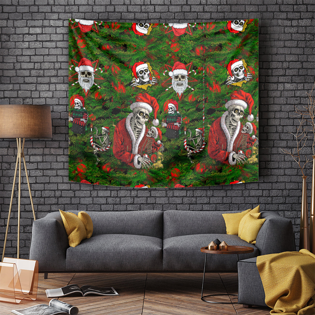 Skeleton Santa Claus Tapestry Multi Skeleton Santa Pattern Ugly Christmas - Wonder Print Shop
