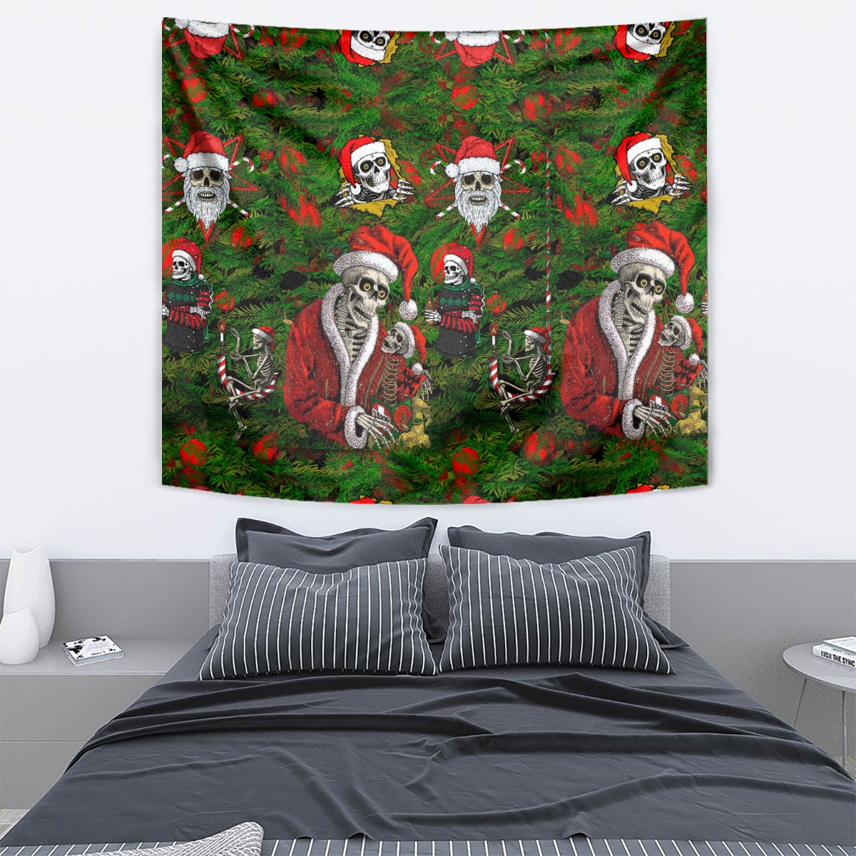 Skeleton Santa Claus Tapestry Multi Skeleton Santa Pattern Ugly Christmas - Wonder Print Shop