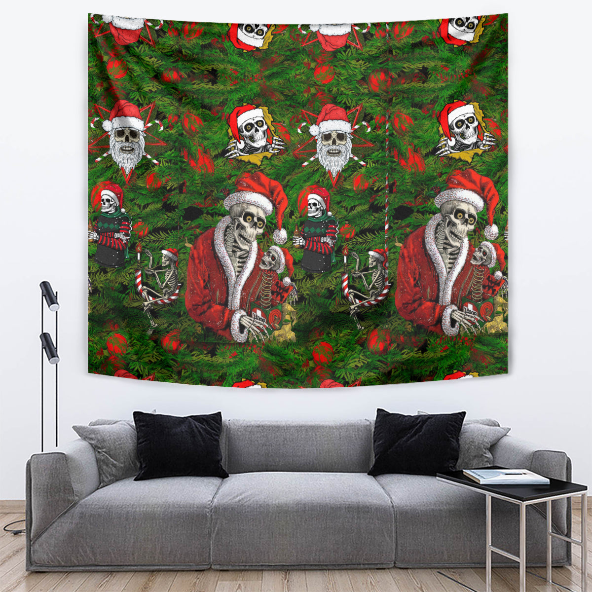 Skeleton Santa Claus Tapestry Multi Skeleton Santa Pattern Ugly Christmas - Wonder Print Shop