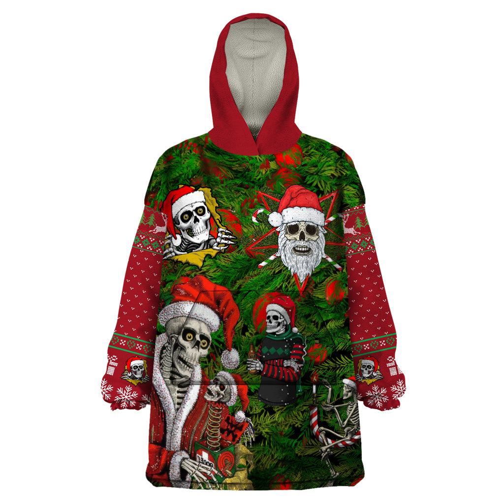 Skeleton Santa Claus Wearable Blanket Hoodie Multi Skeleton Santa Pattern Ugly Christmas - Wonder Print Shop