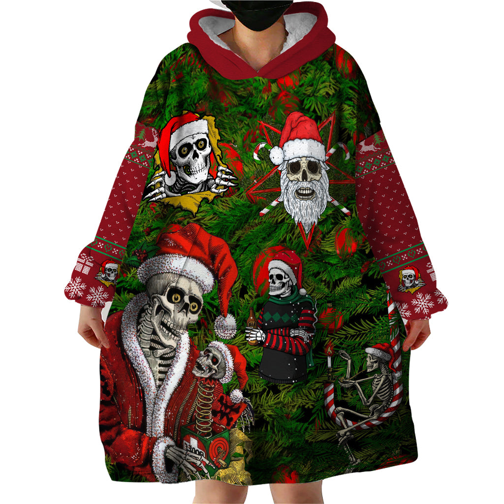 Skeleton Santa Claus Wearable Blanket Hoodie Multi Skeleton Santa Pattern Ugly Christmas - Wonder Print Shop