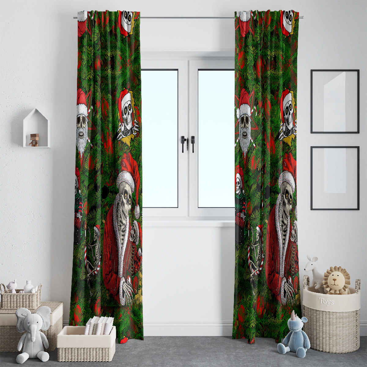 Skeleton Santa Claus Window Curtain Multi Skeleton Santa Pattern Ugly Christmas - Wonder Print Shop