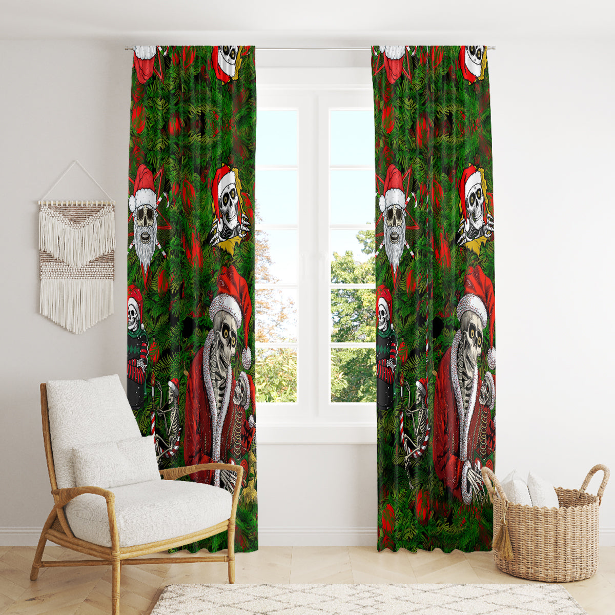 Skeleton Santa Claus Window Curtain Multi Skeleton Santa Pattern Ugly Christmas - Wonder Print Shop