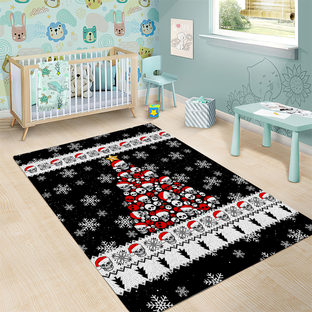 Skull Santa Area Rug Tree Skull Santa Ugly Christmas - Wonder Print Shop