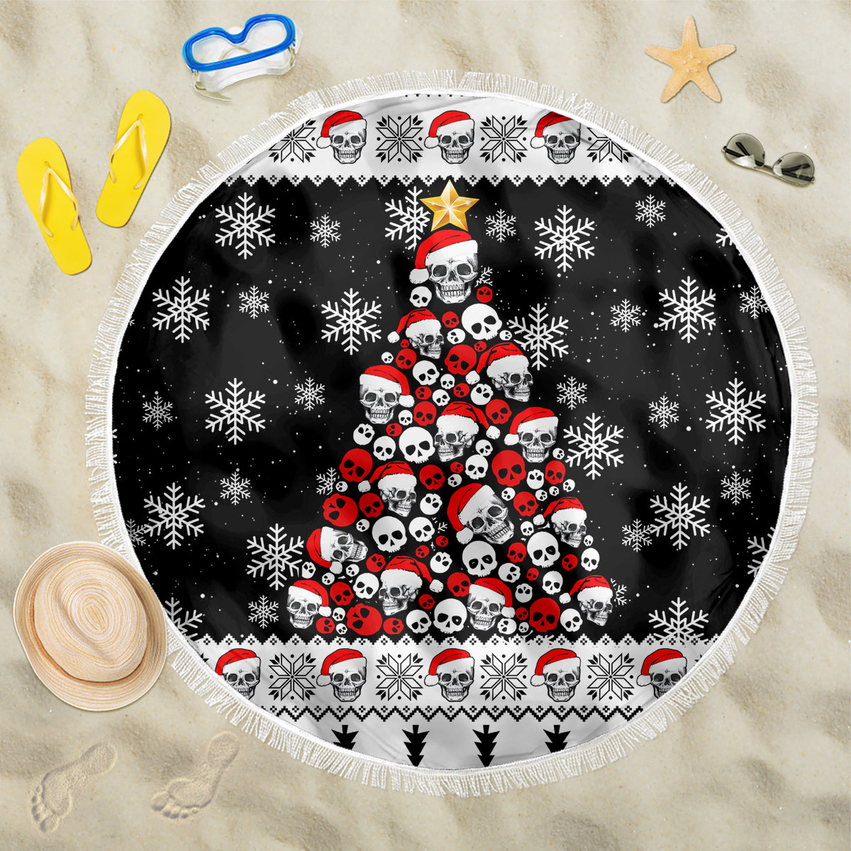 Skull Santa Beach Blanket Tree Skull Santa Ugly Christmas - Wonder Print Shop