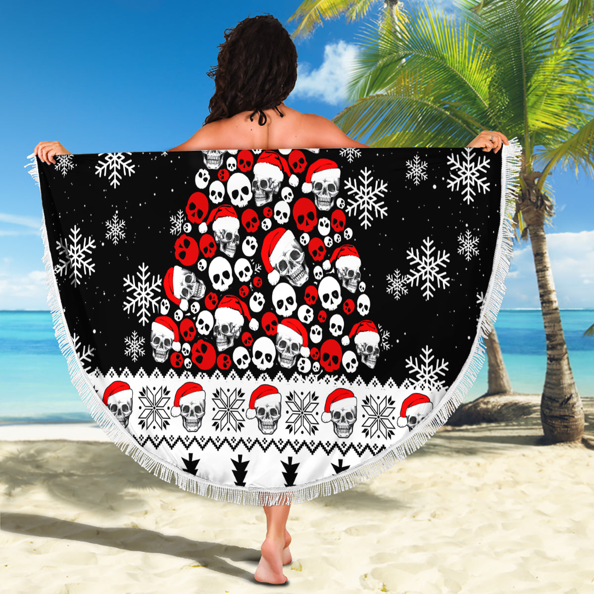 Skull Santa Beach Blanket Tree Skull Santa Ugly Christmas - Wonder Print Shop