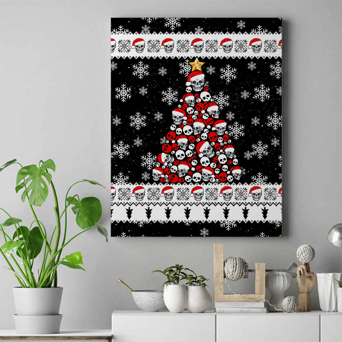 Skull Santa Canvas Wall Art Tree Skull Santa Ugly Christmas - Wonder Print Shop