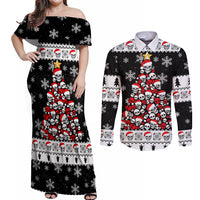 Skull Santa Couples Matching Off Shoulder Maxi Dress and Long Sleeve Button Shirt Tree Skull Santa Ugly Christmas - Wonder Print Shop