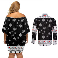 Skull Santa Couples Matching Off Shoulder Short Dress and Long Sleeve Button Shirt Tree Skull Santa Ugly Christmas - Wonder Print Shop