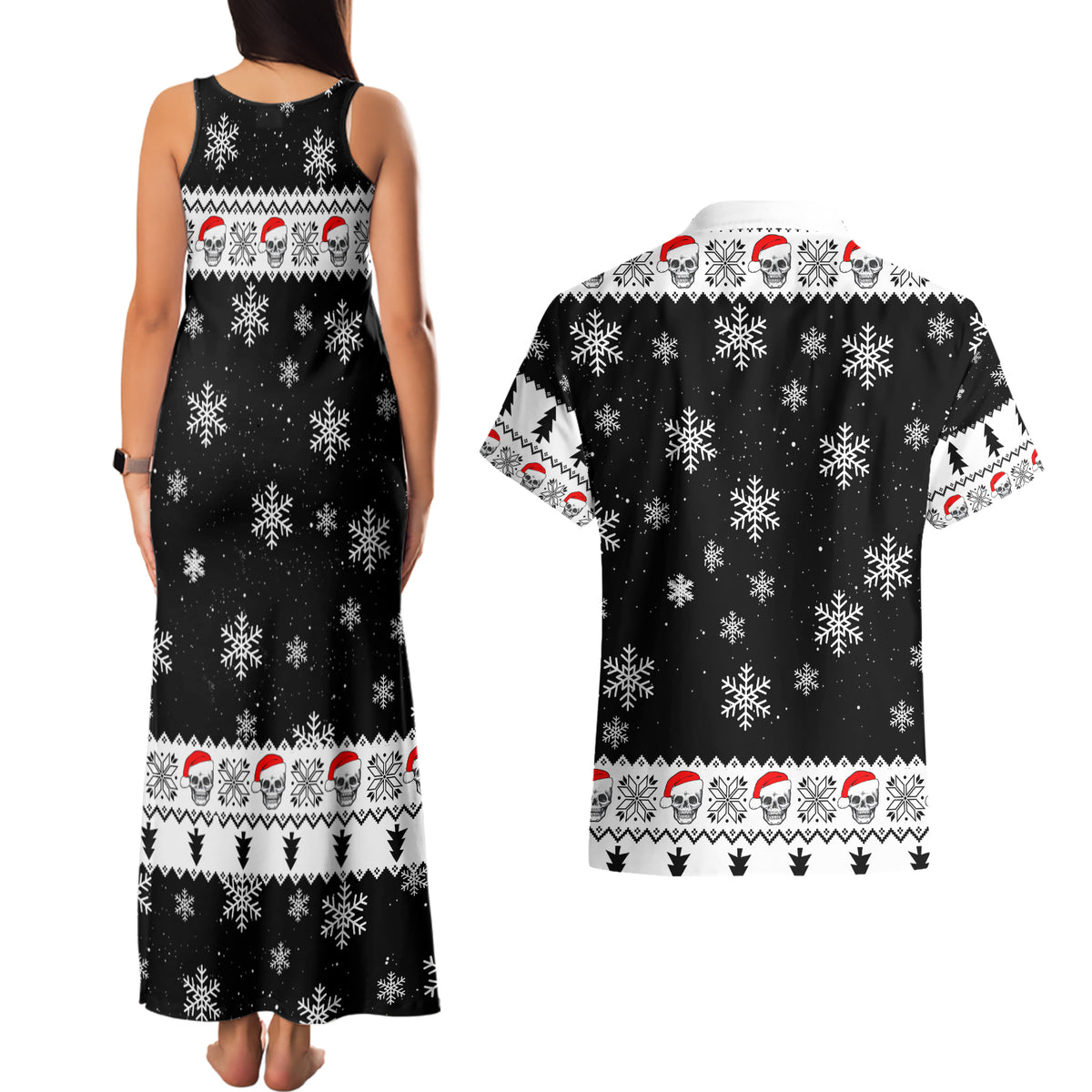 Skull Santa Couples Matching Tank Maxi Dress and Hawaiian Shirt Tree Skull Santa Ugly Christmas - Wonder Print Shop