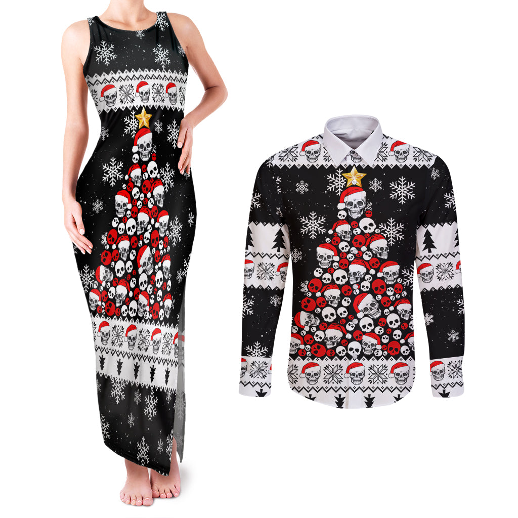 Skull Santa Couples Matching Tank Maxi Dress and Long Sleeve Button Shirt Tree Skull Santa Ugly Christmas - Wonder Print Shop