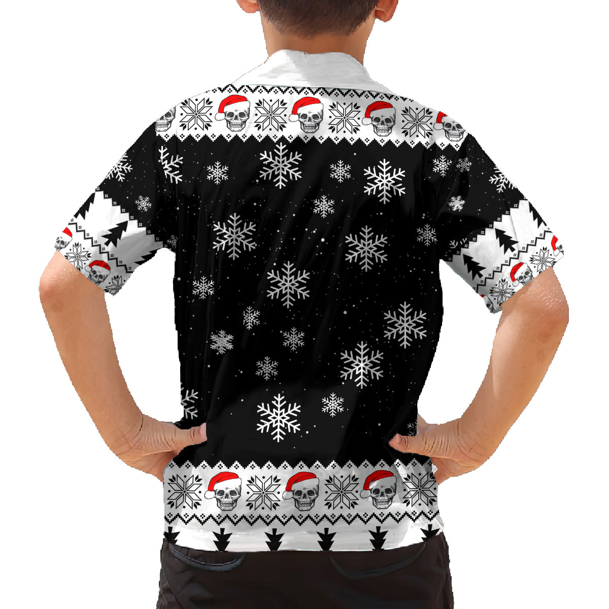 Skull Santa Family Matching Long Sleeve Bodycon Dress and Hawaiian Shirt Tree Skull Santa Ugly Christmas - Wonder Print Shop