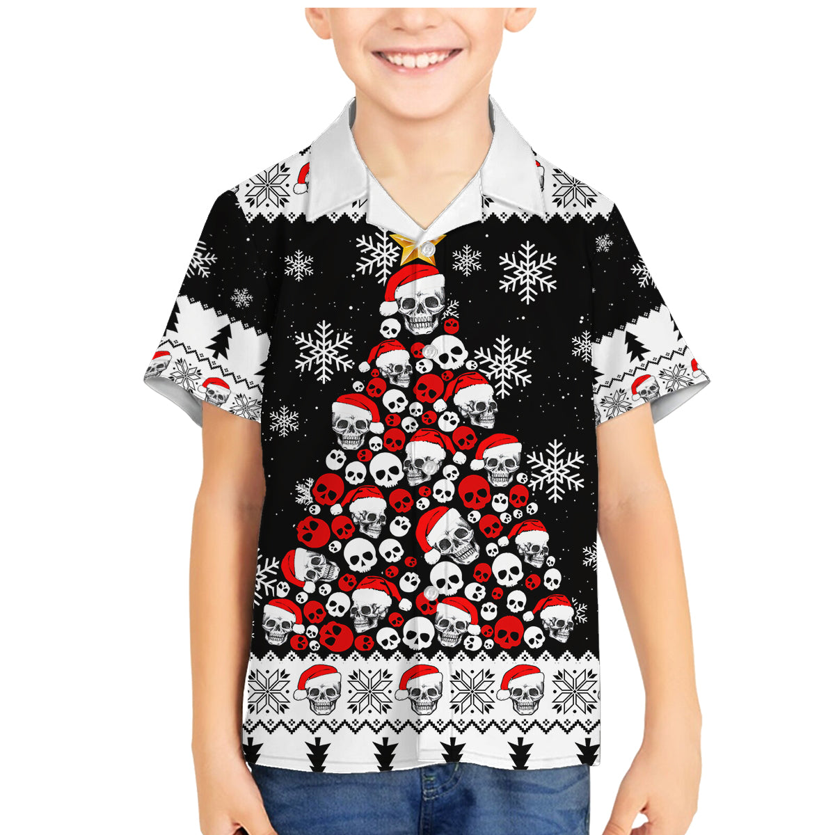 Skull Santa Family Matching Mermaid Dress and Hawaiian Shirt Tree Skull Santa Ugly Christmas - Wonder Print Shop