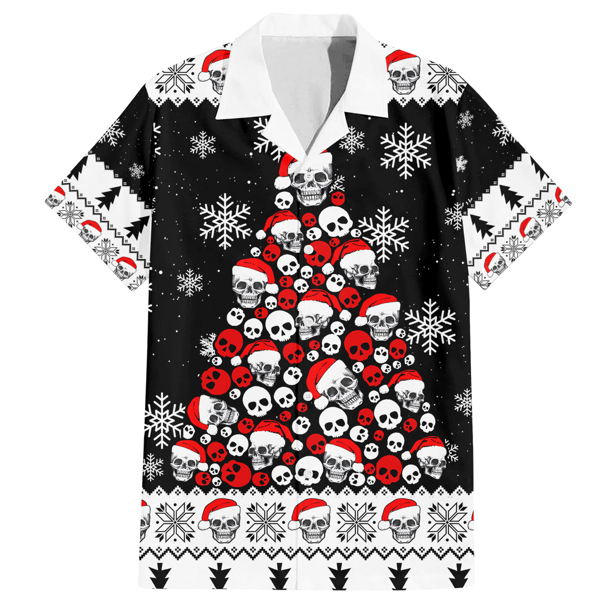 Skull Santa Family Matching Off Shoulder Long Sleeve Dress and Hawaiian Shirt Tree Skull Santa Ugly Christmas - Wonder Print Shop