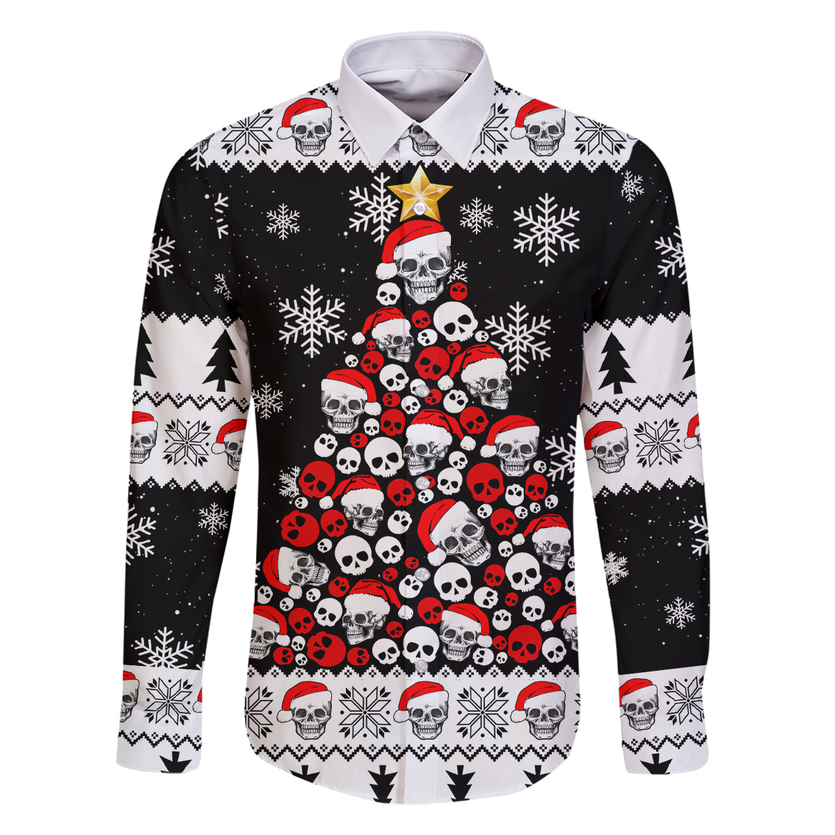 Skull Santa Family Matching Off Shoulder Maxi Dress and Hawaiian Shirt Tree Skull Santa Ugly Christmas - Wonder Print Shop