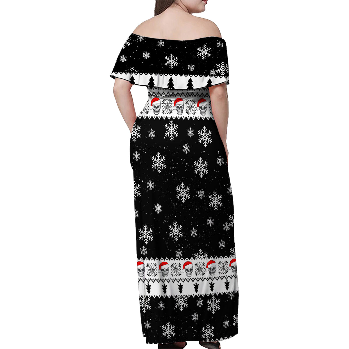 Skull Santa Family Matching Off Shoulder Maxi Dress and Hawaiian Shirt Tree Skull Santa Ugly Christmas - Wonder Print Shop