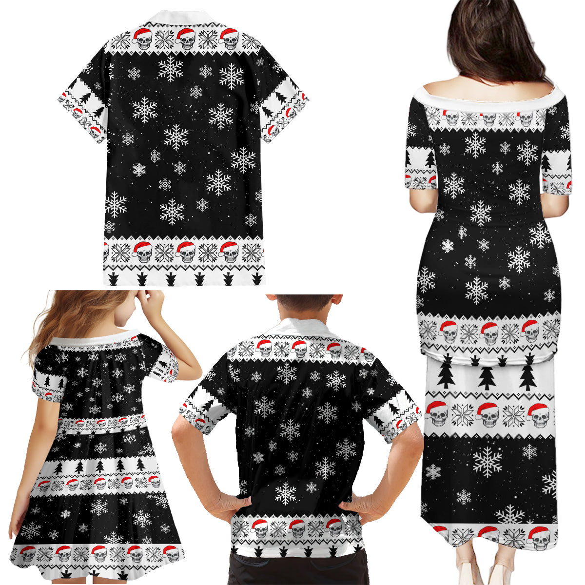 Skull Santa Family Matching Puletasi Dress and Hawaiian Shirt Tree Skull Santa Ugly Christmas - Wonder Print Shop