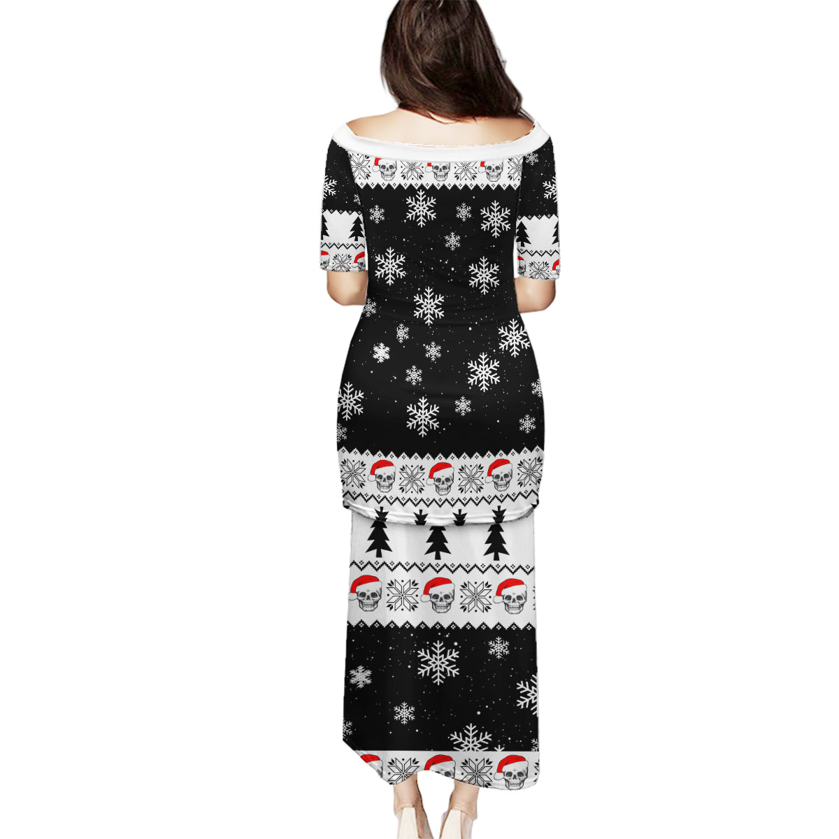 Skull Santa Family Matching Puletasi Dress and Hawaiian Shirt Tree Skull Santa Ugly Christmas - Wonder Print Shop