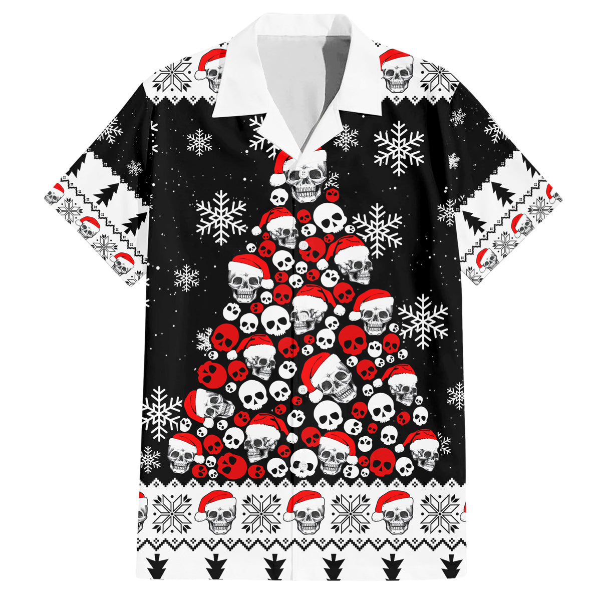Skull Santa Family Matching Short Sleeve Bodycon Dress and Hawaiian Shirt Tree Skull Santa Ugly Christmas - Wonder Print Shop